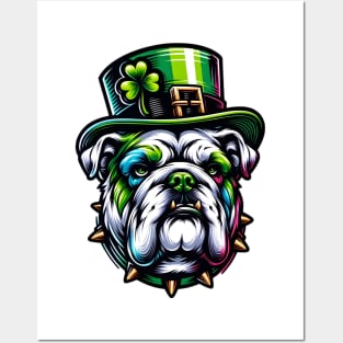 Bulldog Portrayed in Vibrant Saint Patrick's Day Art Posters and Art